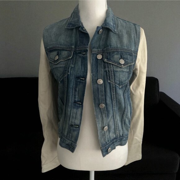 RAG & BONE Denim Cream Leather Jacket Size Small - Picture 1 of 12
